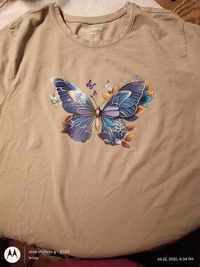 Duck Head Tan Tee with Blue & Purple Butterfly Graphic